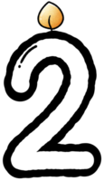 Hand drawn doodle font number 2 with candle pattern, number for worksheet png