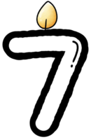 Hand drawn doodle font number 7 with candle pattern, number for worksheet png