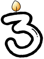 Hand drawn doodle font number 3 with candle pattern, number for worksheet png
