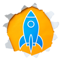 Rocket Icon Symbolizing Growth and Success on Torn Paper Isolated on Transparent Background png