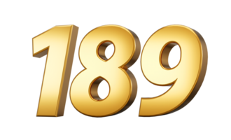 3d number 189 one hundred eighty nine Gold text with reflection 3d illustration png