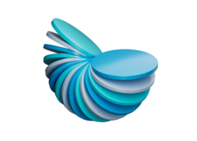 3D Abstract design with overlapping circular discs, arranged in a spiral. 3D Illustration png