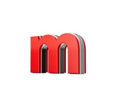 Vibrant Red Small Letter m Gleams With Its Sleek Metallic Design With Sharp Edges 3D Illustration png