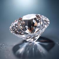 Natural diamond on a glossy surface close up. Cut gemstone. Image for jewelry business photo