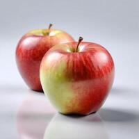 Natural ripe apple isolated on white background. Close-up fruits, macro view. Colorful food, design element photo