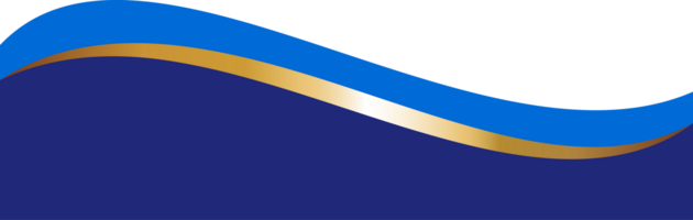 Border section shape for banner design. Blue header with golden line. Abstract bottom for web page. Curved divider template. Wavy horizontal separator png