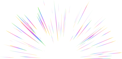 Burst with rainbow light prism effect. Halo flare sparkles of crystal Radial holographic color explosion. Comic speed lines glare beams with sparks and neon reflection png