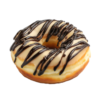 baked donut with chocolate frosting and icing isolated on transparent background png