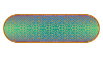 Abstract 3d golden geometric islamic banner shape with pattern on arabesque style text box title frame illustration isolated gray png