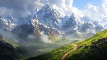 Rugged Mountain Range with Peaks Dusted with Snow A Majestic and Raw Landscape photo