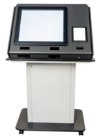 Interactive kiosk featuring a large touchscreen display on a transparent background png
