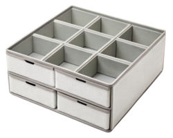 Organizational drawer box with multiple compartments on a transparent background png