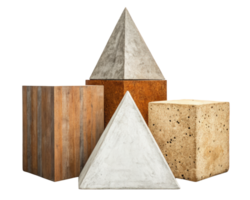 Assorted geometric shapes made of diverse materials on a transparent background png