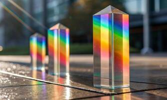 Crystal Lighthouse. how rays of light come to life in a glass prism photo