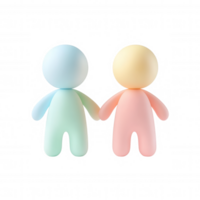 Colorful 3d user logo icons hugging tightly, representing strong teamwork, partnership, and collaborative connection against transparent background png