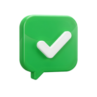 3D Render of a Green Check Mark Chat Bubble Icon Successful Completion Digital Communication Confirmation png