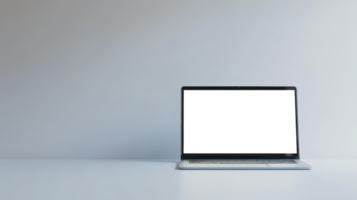 A laptop computer sitting on a table with a blank screen png
