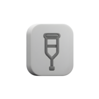 3D Render of a Crutch Icon on a White Square Button A Digital Illustration of Medical Support png