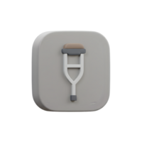 3D Render of a Single Crutch Icon on a Square Button for Medical Apps and Websites png