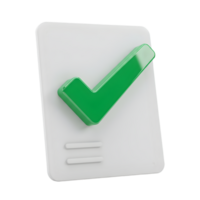 3D Render of a Green Check Mark on a White Document Successful Completion Task Approved png