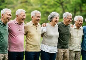 A group of older asian men and women standing together photo