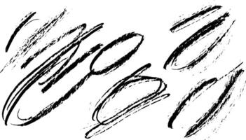 A collection of black brush strokes on a white background, showcasing various shapes and sizes. Ideal for artistic designs or backgrounds. vector