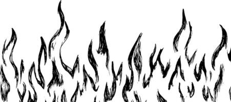 A stylized illustration of flames, featuring various shapes and sizes of fire tongues in black on a white background. vector