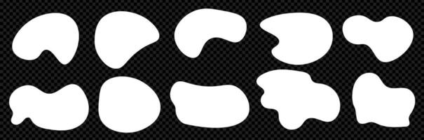 A set of white abstract onganic rounded liquid blob shapes. contemporary round illustration. Irregular silhouettes of design elements. On transparent bg as a . vector