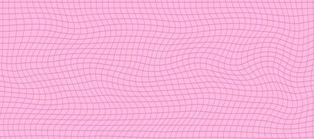 Wavy checker pattern background in pink with Y2K aesthetic. Seamless grid design featuring irregular lines and swirls for a retro, trippy, and cute vibe. vector