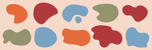 A set of abstract bounded rounded liquid blob shapes. Irregular design elements with retro texture. contemporary illustration . vector