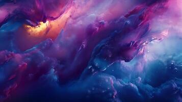 An abstract cosmic background with swirling clouds of deep blue purple and hints of orange and yellow like a nebula photo