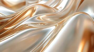 Abstract waves of light and shadow cascade across gold and silver metallic fabric creating a sense of fluid movement photo