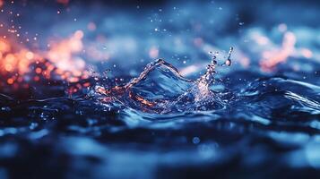 Dynamic water capture featuring a central splash set against a background of blurred red and blue emphasizing motion and energy photo