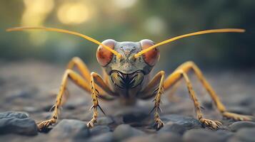 Close-up of an ant-like creature featuring its large eyes distinctive antennae and detailed body structure photo