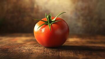Vibrant ripe tomato glistens with freshness a perfect depiction of nature's simplicity and healthy eating choices photo