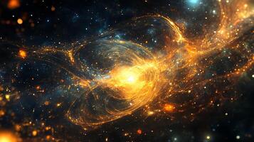 Cosmic Swirl A swirling nebula with brilliant fiery golden hues against the vast dark expanse of outer space photo