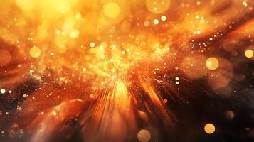 Abstract golden explosion with radiating light trails and luminous bokeh creating a magical and celestial effect photo