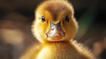 Close-up portrait of a charming yellow duckling with soft downy feathers glistening eyes and an adorable expression photo
