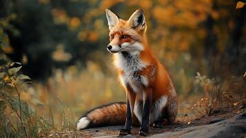 A red fox poses elegantly in a tranquil setting The creature seems wise as it observes its surroundings photo