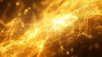 Abstract gold patterns with delicate swirls and bokeh create a dynamic luminous backdrop Fluidity of light and energy photo