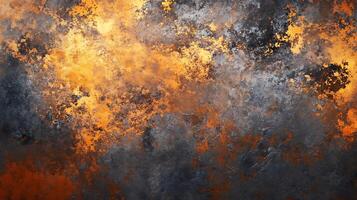 Abstract canvas with a captivating blend of metallic grays and bright orange hues creating a textured surface effect photo
