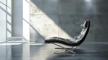 Sleek black chaise lounge in a bright modern space with sunlight streaming through tall windows creating a serene ambiance photo