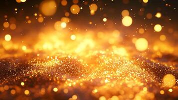 An abstract golden landscape filled with sparkling bokeh creating a dreamy and magical atmosphere that is very attractive photo
