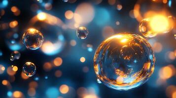 Floating spheres catch and refract the light creating a dreamy abstract scene with warm and cool contrasts photo