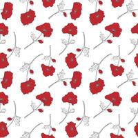 Scarlet poppies. Flower graphics on white background. Pattern with poppy flowers, outline drawing, on white background. vector