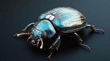 Detailed macro shot of a iridescent beetle showcasing its intricate exoskeleton and captivating color gradient photo