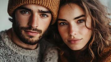Close-up of a couple posing together with a warm and intimate feel capturing their natural beauty and connection photo