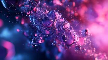 A mesmerizing abstract display of purple and pink droplets creating a vibrant and dynamic composition Bubbles gleam photo