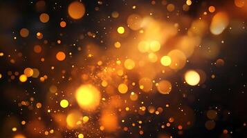Abstract backdrop featuring soft golden bokeh lights scattered in space creating a warm and festive atmosphere photo