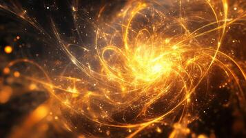 Golden energy swirls in an abstract vortex showcasing dynamic movement and intense luminosity Perfect for technology photo